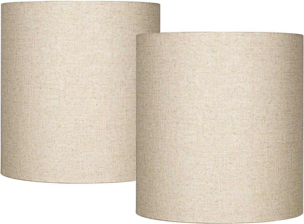 Set of 2 Hardback Tall Drum Lamp Shades Oatmeal Beige Medium 14 Top x 14 Bottom x 15 High Spider with Replacement Harp and Finial Fitting - Springcrest