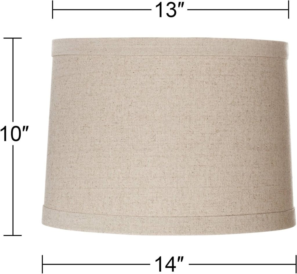 Set of 2 Natural Linen Medium Drum Lamp Shades 13 Top x 14 Bottom x 10 High (Spider) Replacement with Harp and Finial - Springcrest