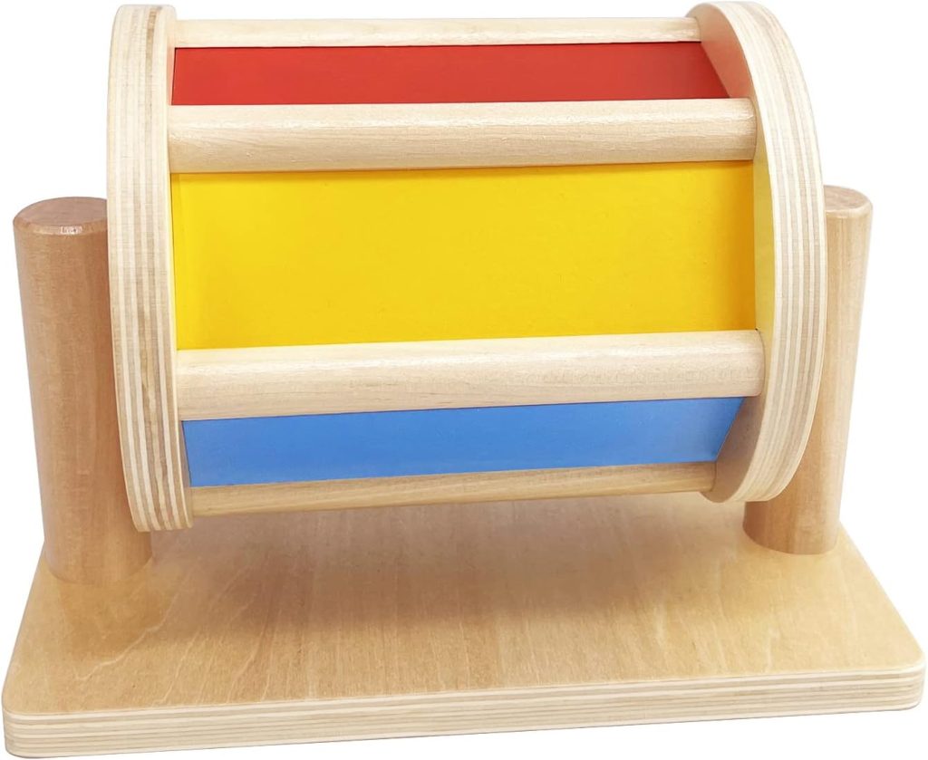 SGVV90 Wooden Spinning Rainbow Drum, Sensory Development Toys, Montessori Toys with Mirror and Bell for Baby Toddlers Gift