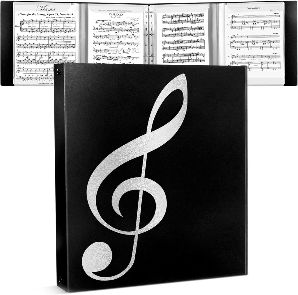 Sheet Music Folder, 8.5 × 11 Music Binder, 4 Page Expand, 52 Pages Capacity, Writable Choir Folder, Black