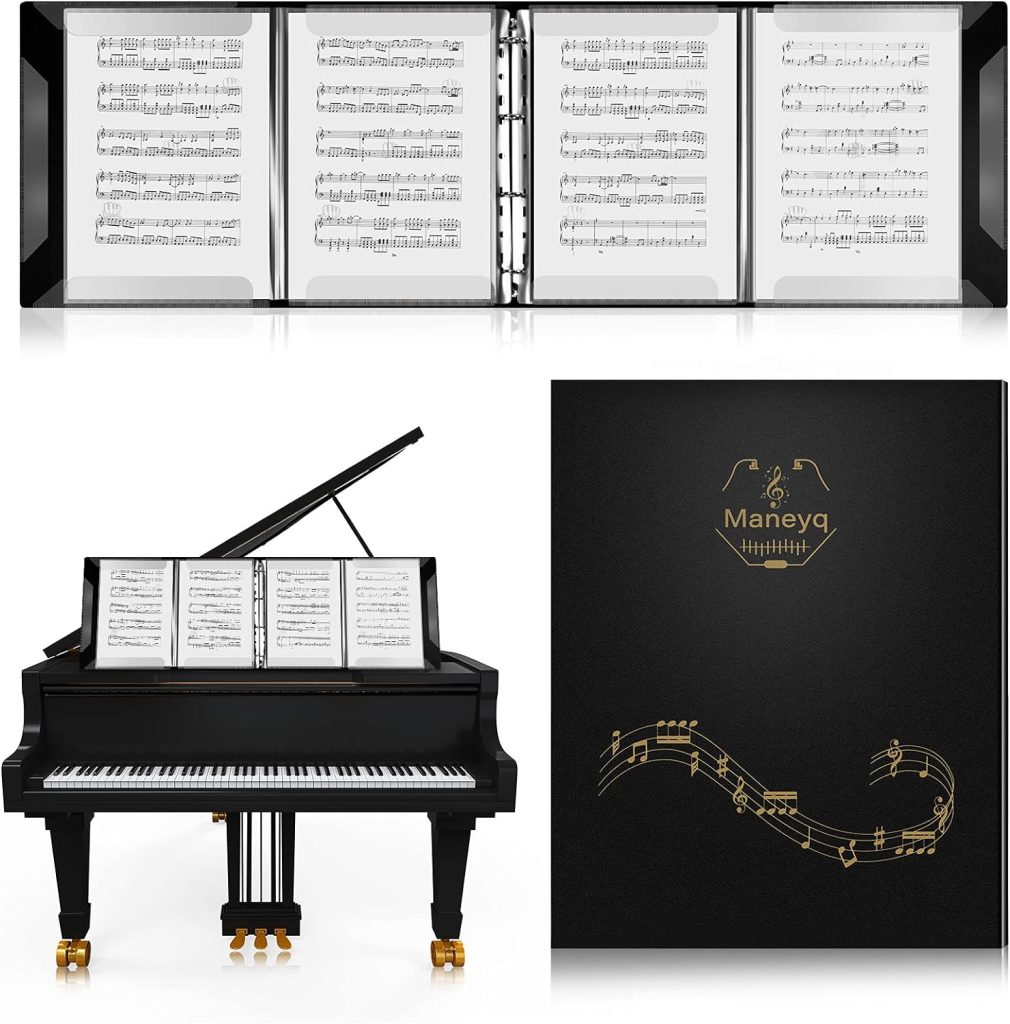Sheet Music Folder Piano Sheet Music Binder 4 Pages Expand A4 Size 52 Pockets Black Music Folder Organizer Writable Folder for Holding Sheet Music and Storing Files