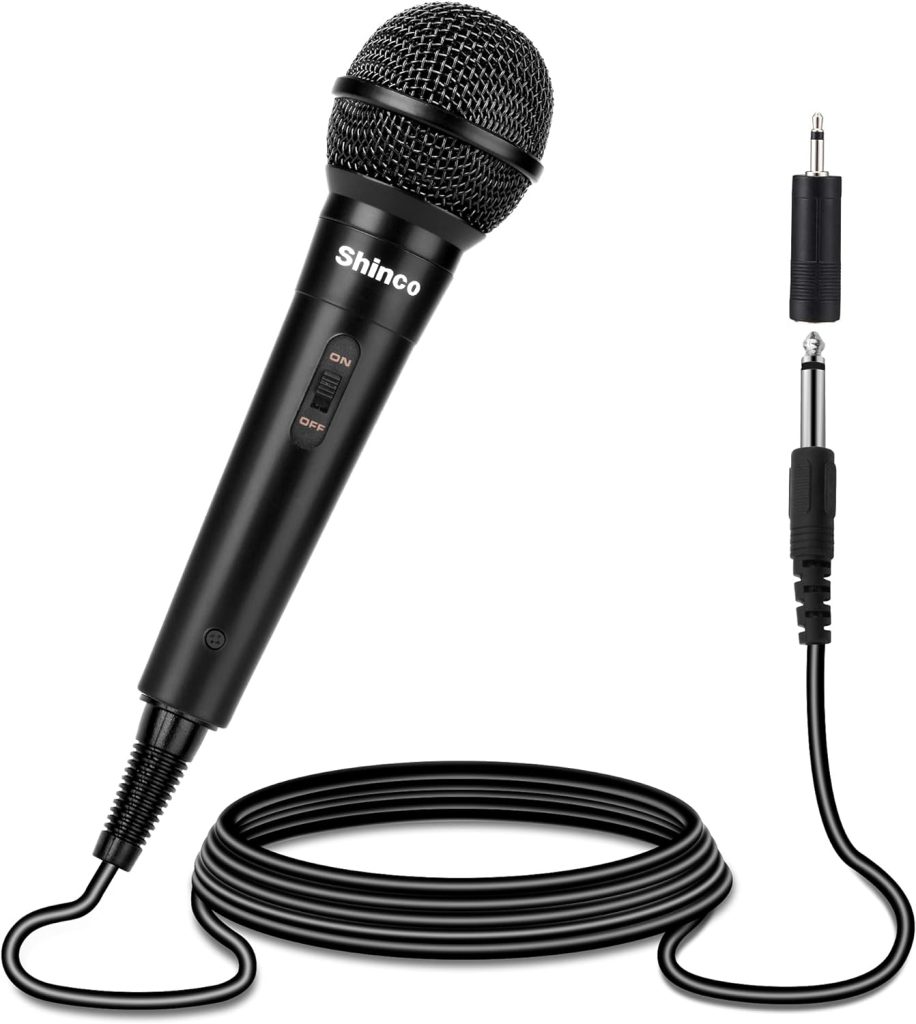 Shinco Handheld Wired Microphone, Cardioid Dynamic Vocal Mic with 13ft Cable and ON/Off Switch, Ideally Suited for Speakers, Karaoke Singing Machine, Amp, Mixer