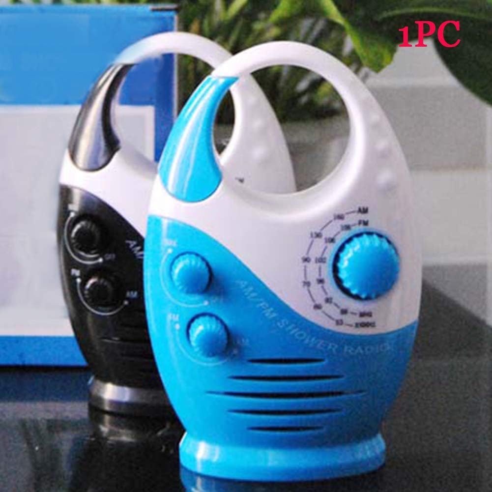Shower Radio, 3V 0.5W Adjustable Volume Shower AM FM Button Speaker Portable Waterproof Speaker Bathroom Shower Speakers Wireless Radio with Top Handle (White and Blue)