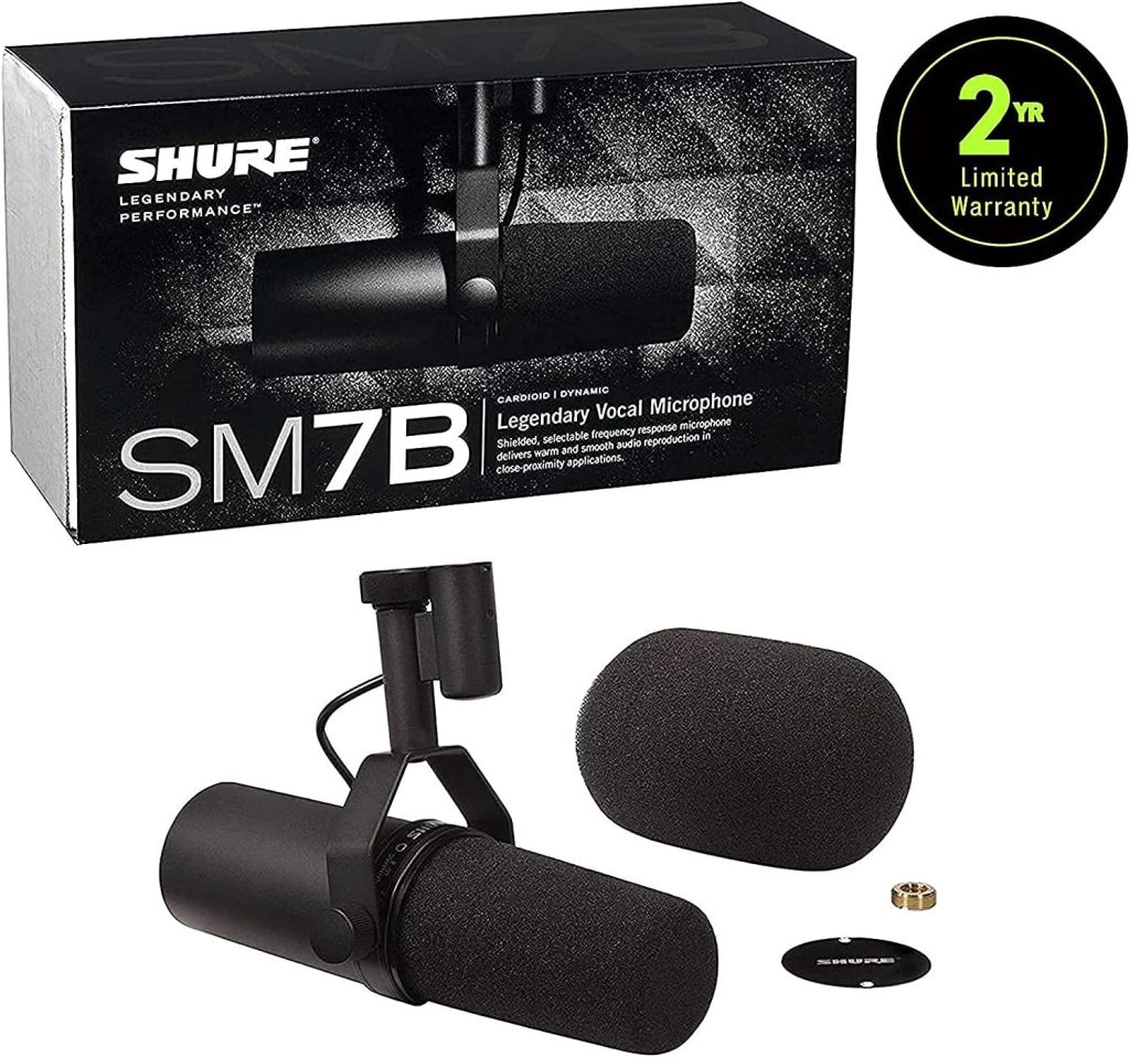 Shure SM7B Vocal Dynamic Microphone + Gator 3000 Boom Stand for Broadcast, Podcast  Recording, XLR Studio Mic for Music  Speech, Wide-Range Frequency, Warm  Smooth Sound, Detachable Windscreen