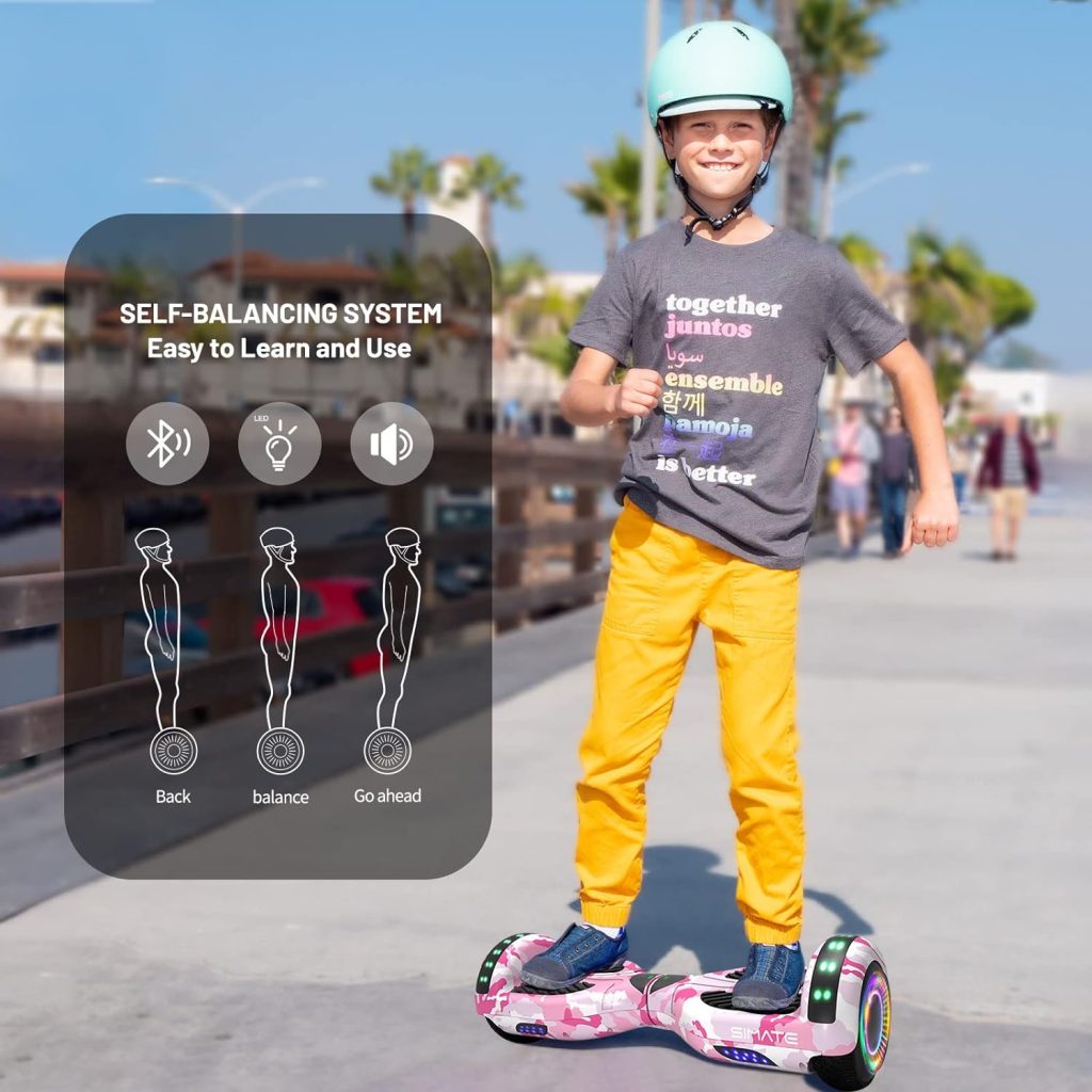 SIMATE 6.5 Hoverboard with Bluetooth  LED Lights, Self Balancing Hover Boards for Kids  Adults  Girls  Boys, for All Ages