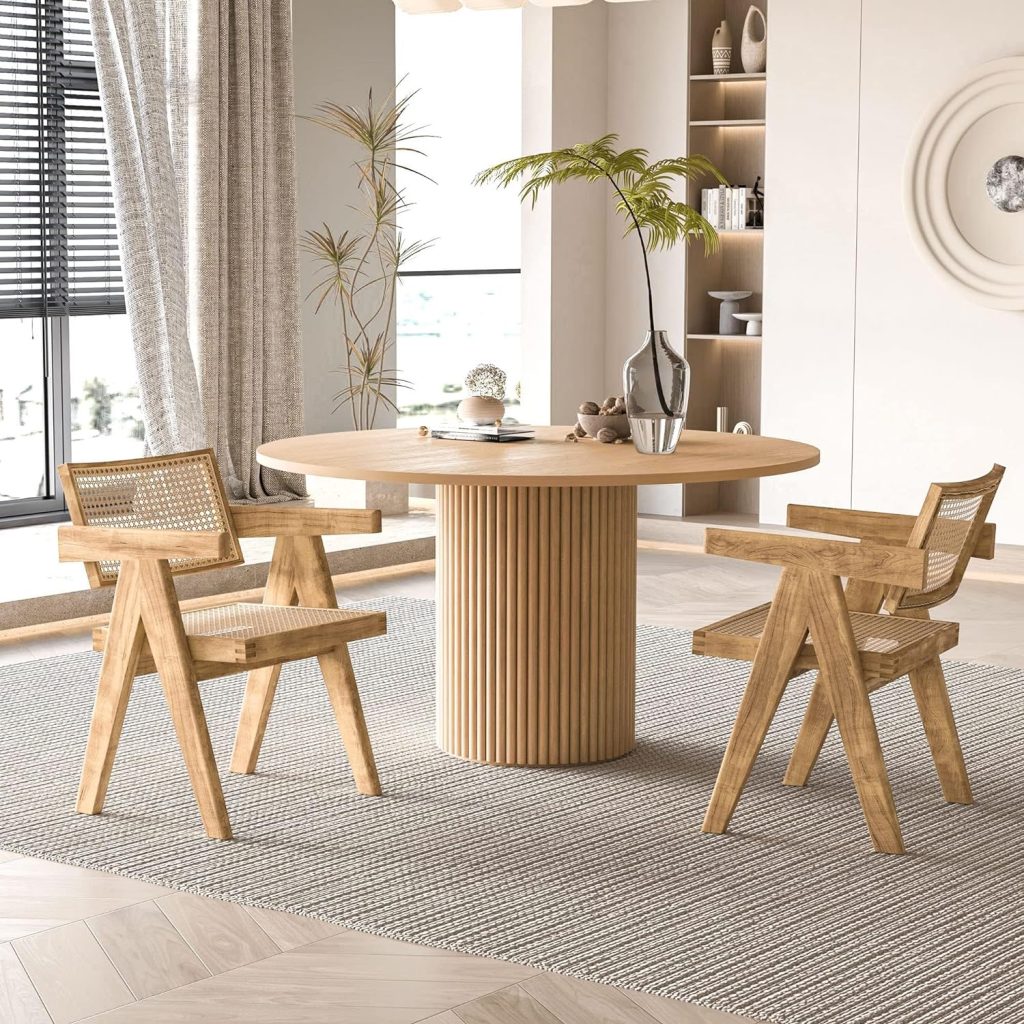 SIMTONAL Round Dining Table Modern Wood Kitchen Table 35 Circular Tabletop for Leisure Coffee Table,35L x 35W x 29.9H
