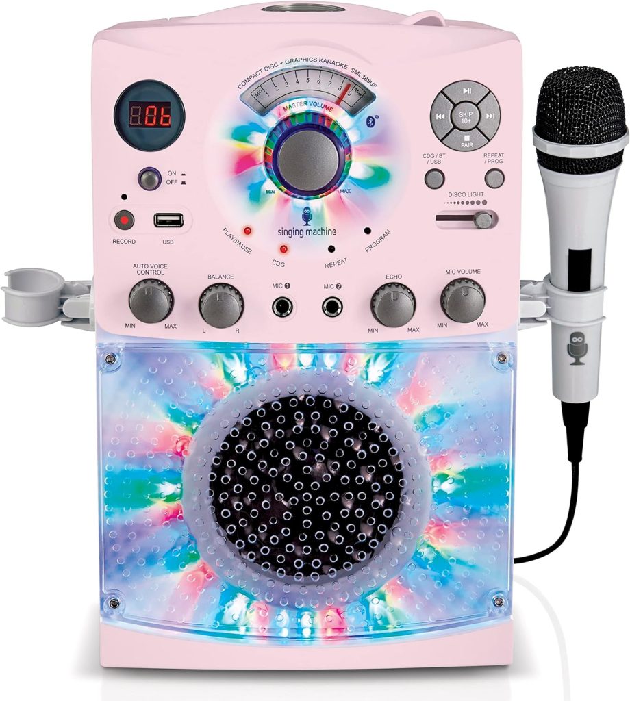 Singing Machine Portable Karaoke Machine for Adults  Kids with Wired Microphone, Rose Gold/Frosted Pink - Built-In Karaoke Speaker, Bluetooth with LED Disco Lights - Karaoke System with CD+G  USB