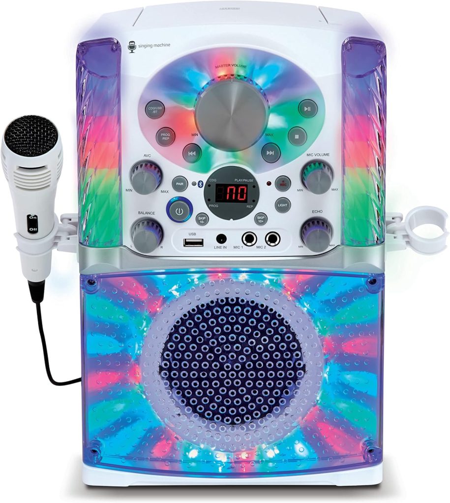 Singing Machine SML625BTWD Karaoke Machine, Portable Bluetooth CD+G Karaoke System, White