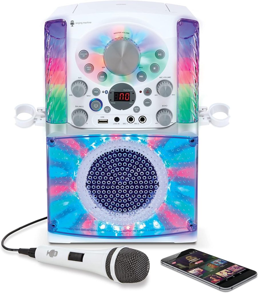 Singing Machine SML625BTWD Karaoke Machine, Portable Bluetooth CD+G Karaoke System, White