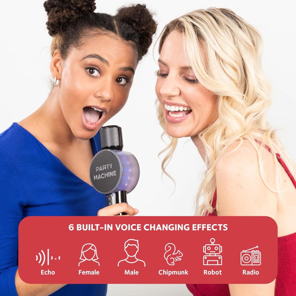 Singing Machine Wireless Karaoke Microphone for Kids  Adults, Party Machine Mic (Black) - Portable Handheld Bluetooth Microphone with Speaker  Voice Changer Effect - Karaoke Mic for Singing