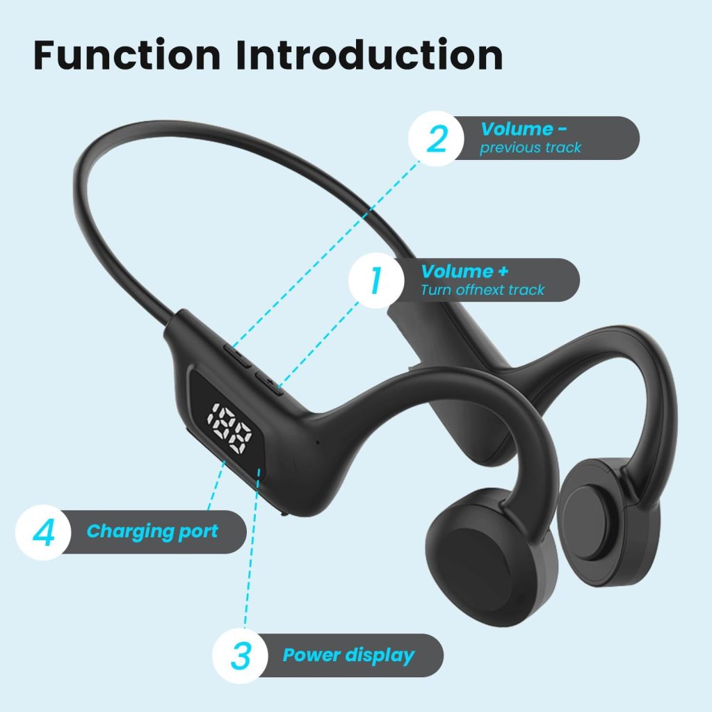 SJPRO Bone Conduction Headphones with Battery Level Display, Open-Ear Bluetooth Waterproof Headphones 8hrs Playtime for Cycling Running Hiking Workout Driving