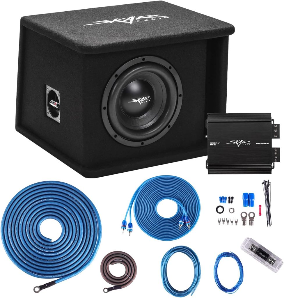 Skar Audio Single 8 Complete 700 Watt SDR Series Subwoofer Bass Package - Includes Loaded Enclosure with Amplifier