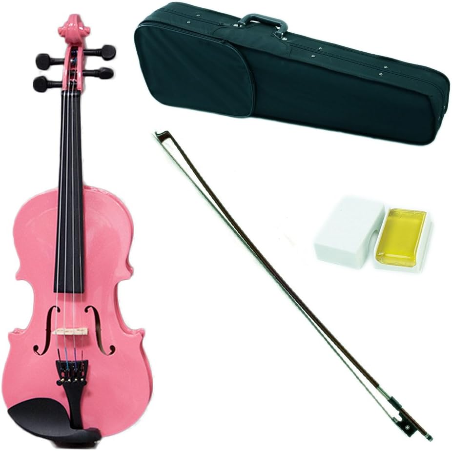 SKY Shinny 1/16 Size Kid Violin with Lightweight Case, Brazilwood Bow and Bright Pink Color