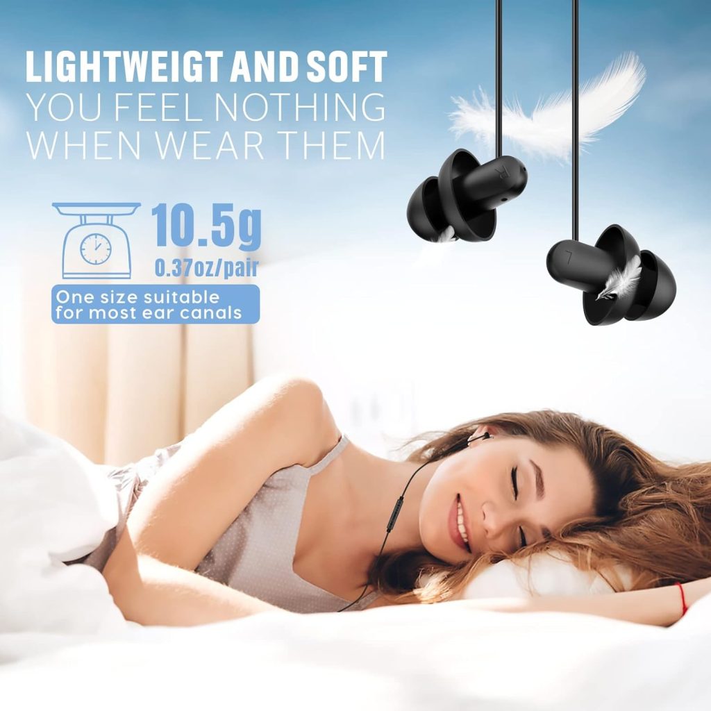 Sleep Earbuds, Hearprotek 2 Pairs Ultra Soft Lightweight Silicone Sleeping Earphone Headphones with Volume Control and mic for Side Sleeper, Snoring, Air Travel, Relaxation (Black)