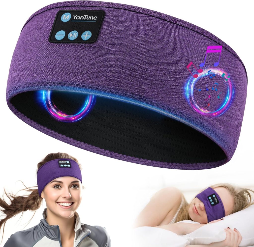 Sleep Headphones Bluetooth Headband, Wireless Soft Sleeping Headphones with White Noise and Ultra-Thin Speakers Perfect for Side Sleepers, Running, Workout, Jogging, Yoga, Insomnia (Dark Purple)