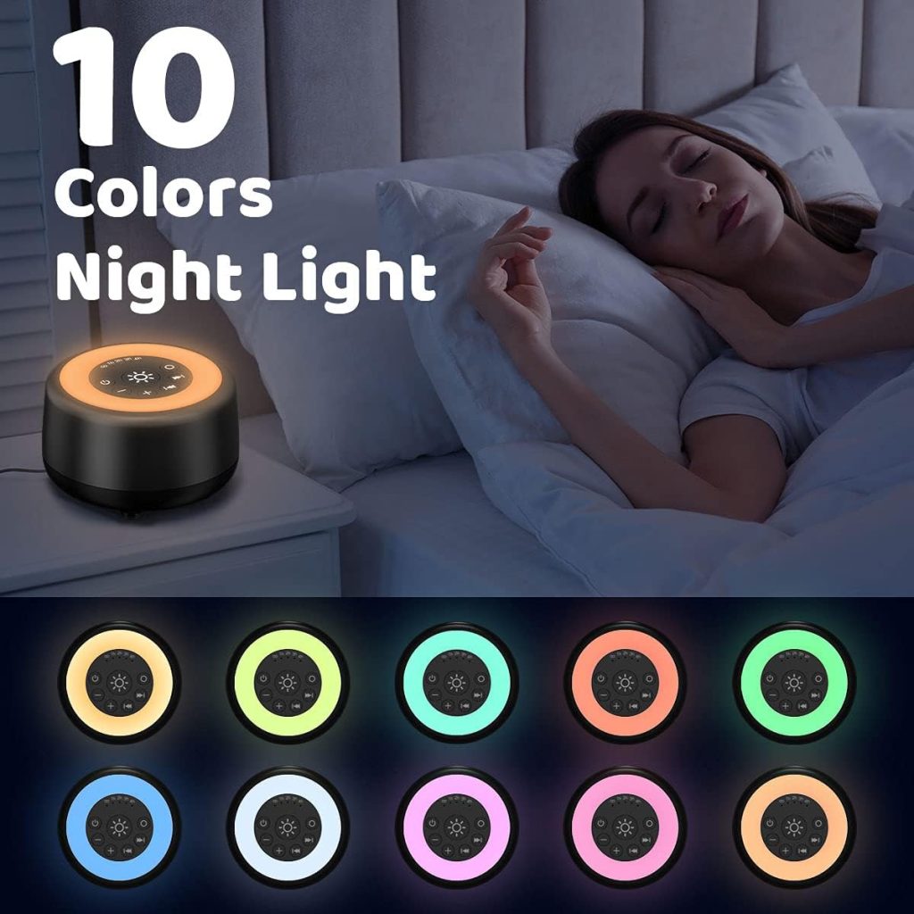 Sleepbox Sound White Noise Machine with 25 Soothing Sounds and 10 Colors Warm Night Light 4 Brightness Levels 32 Volume Levels 5 Timer and Memory Function Perfect for Baby Kids Adults Seniors Sleeping