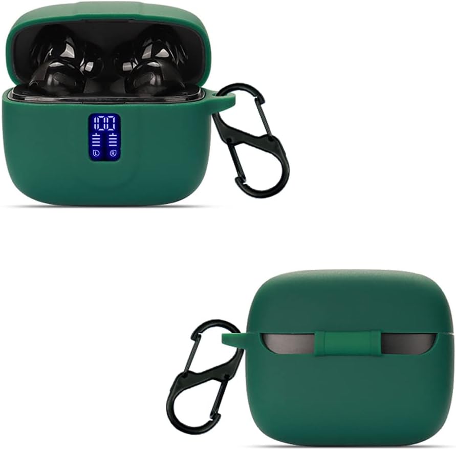 smaate Earbuds Case Compatible with TAGRY X08 Wireless Earbuds, Silicon Protective Cover with “S” Shaped Dual Carabiner, with Window for LED Display