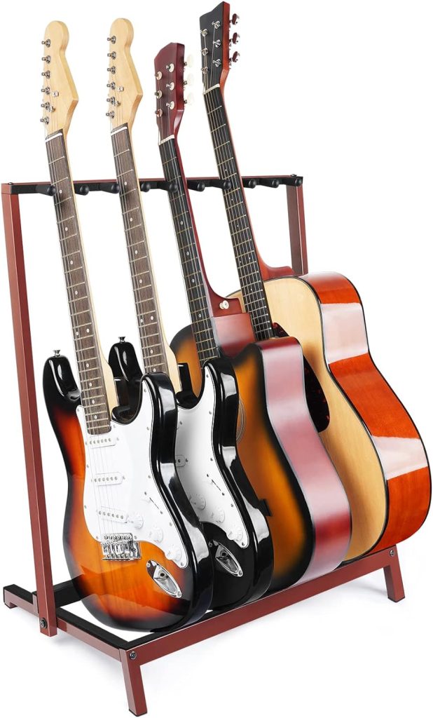 SNIGJAT Guitar Stand Multiple Guitars for 3-6 Guitars, Metal Guitar Rack with Adjustable Dividers, Soft Padded Guitar Display Rack Stand, Foldable Floor Guitar Holder for Home, Studio, Guitar Gifts