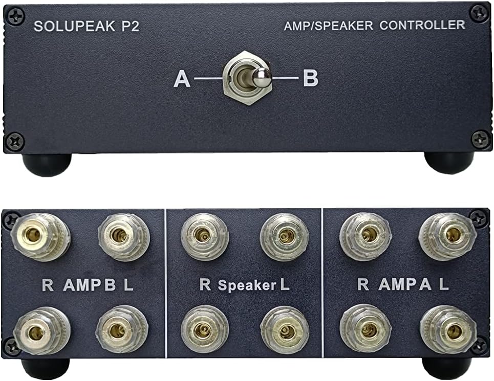 SOLUPEAK P2 2(1)-in-1(2)-Out Amp Amplifier Speaker Switcher Selector Switch Splitter 2-Way Loudspeaker Control Combiner Box