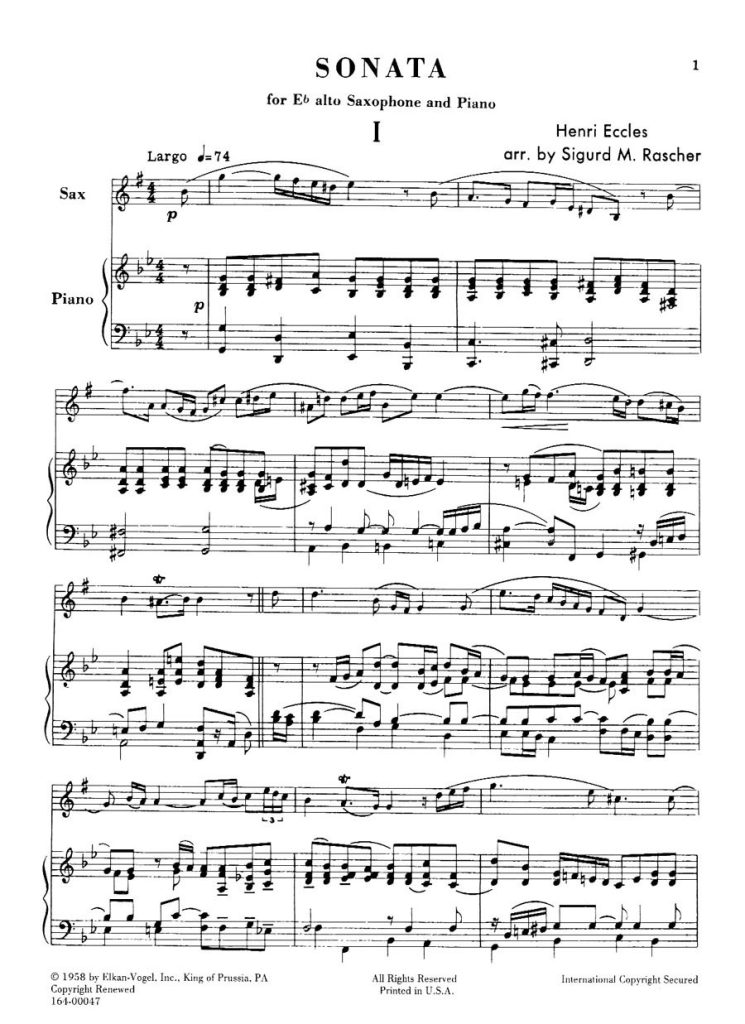 Sonata for E flat Alto Saxophone and Piano     Sheet music – January 1, 1958