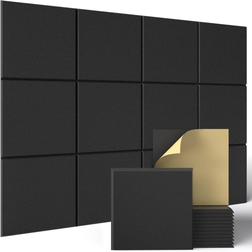 Sonicism 12 Pack Acoustic Wall Panels with Self-Adhesive, 12 X 12 X 0.4 Sound Proof Foam Panels, Decorative Soundproof Wall Panels, Sound Proof Absorbing Tiles for Home  Offices, Black