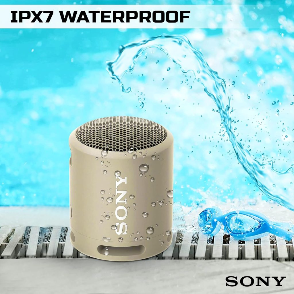 Sony Bluetooth Speaker, Portable Speakers Bluetooth Wireless, Extra BASS IP67 Waterproof  Durable for Outdoor, Compact Mini Travel Speaker Small, 16 Hour Battery, USB Type-C, Taupe + USB Adapter