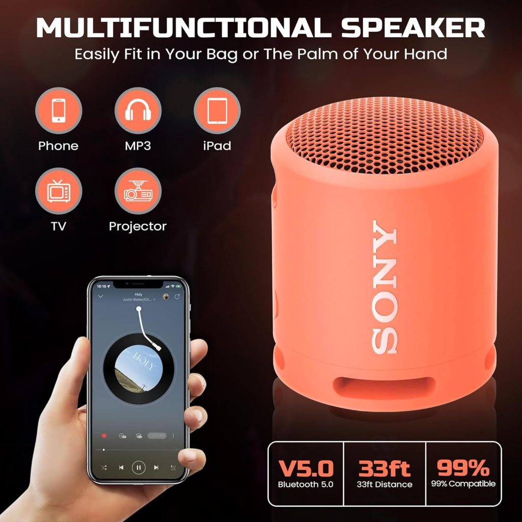 Sony Bluetooth Speaker, Portable Speakers Bluetooth Wireless, Extra BASS IP67 Waterproof  Durable for Outdoor, Compact Mini Travel Speaker Small, 16 Hour Battery, USB Type-C, Taupe + USB Adapter
