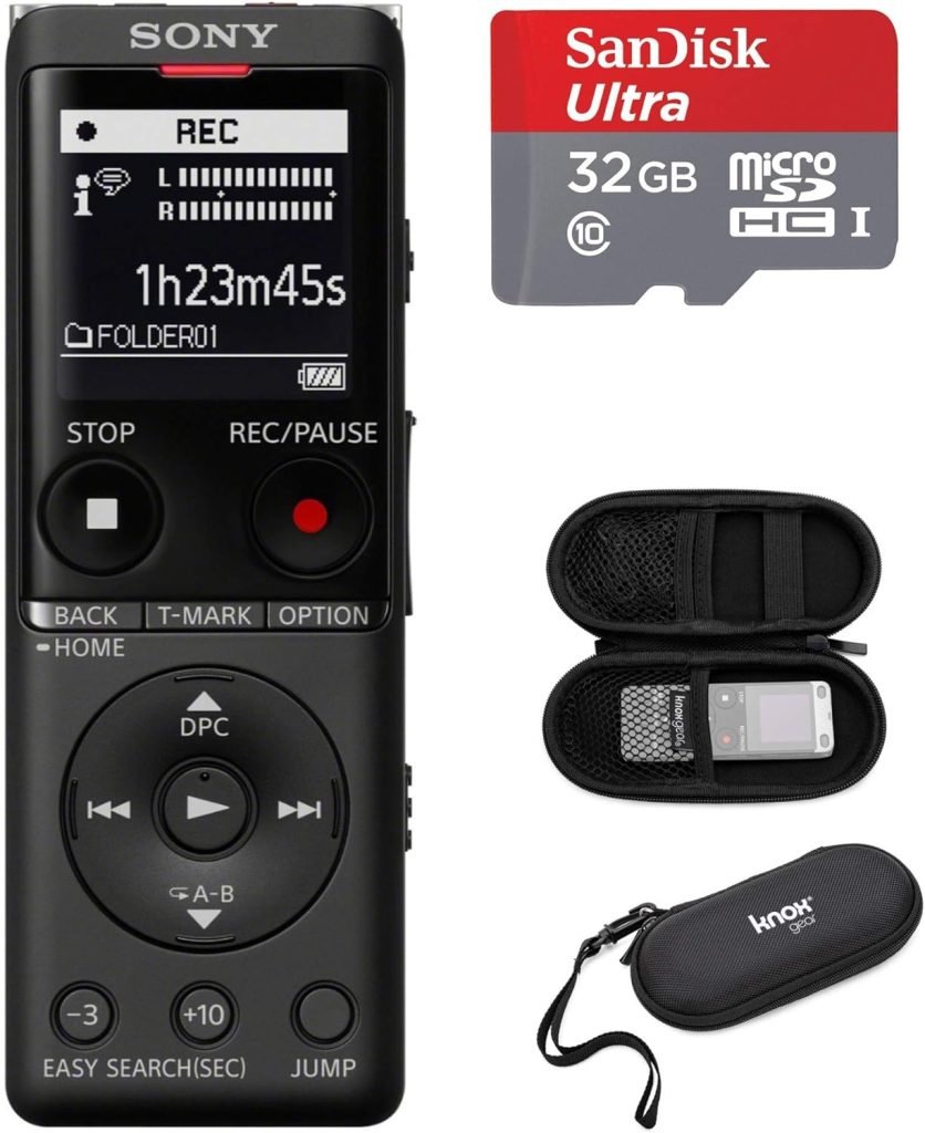 Sony ICD-UX570 Series Digital Voice Recorder (Black) with Built-in USB Bundle with 32GB microSD and Hard Carrying Case