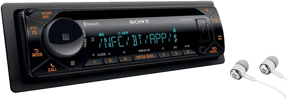 Sony MEX-N5300BT Built-in Dual Bluetooth Voice Command CD/MP3 AM/FM Radio Front USB AUX Pandora Spotify iHeartRadio iPod / iPhone Siri and Android Controls Car Stereo Receiver with ALPHASONIK EARBUDS