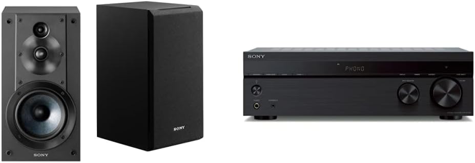 Sony SSCS5 3-Way 3-Driver Bookshelf Speaker System (Pair) - Black  STRDH190 2-ch Home Stereo Receiver with Phono Inputs  Bluetooth