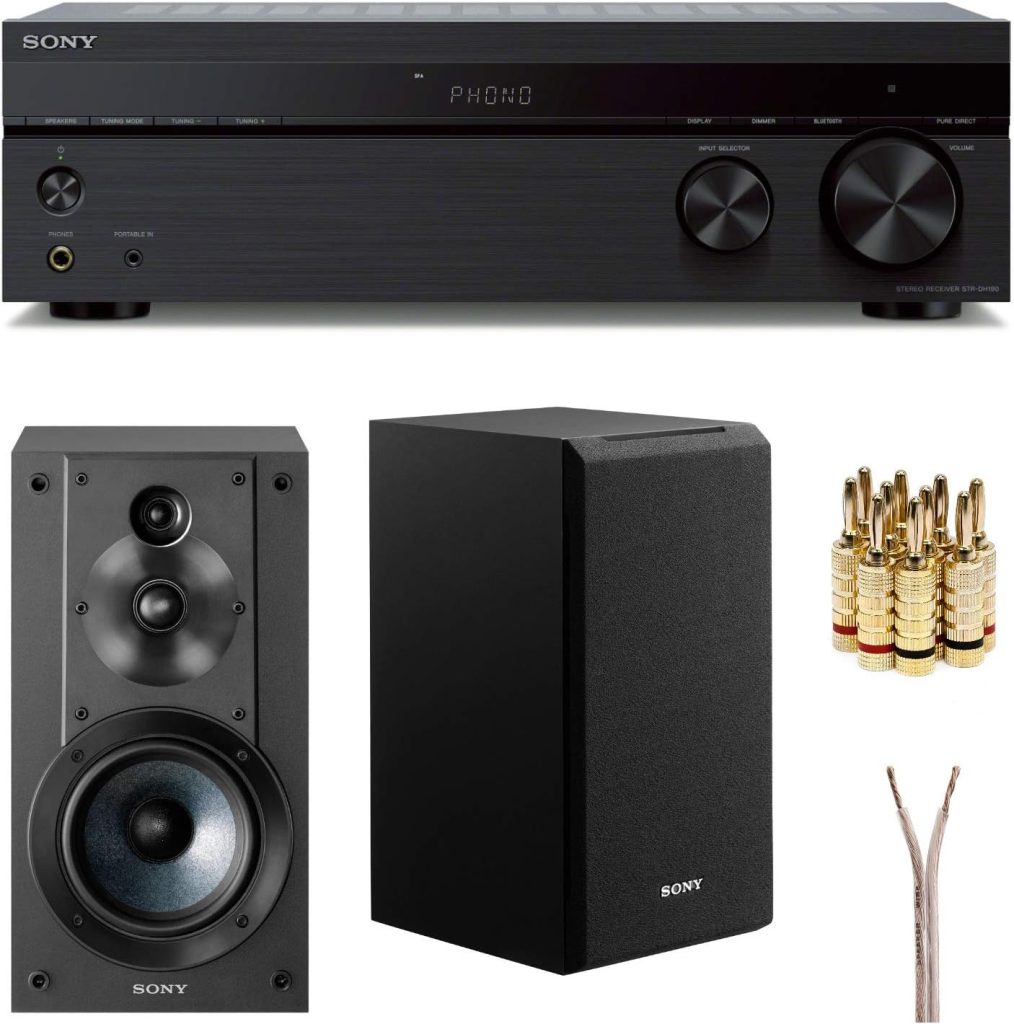 Sony STRDH190 2-ch Stereo Receiver with Phono Inputs  Bluetooth SSCS5 3-Way 3-Driver Bookshelf Speaker System (Black)
