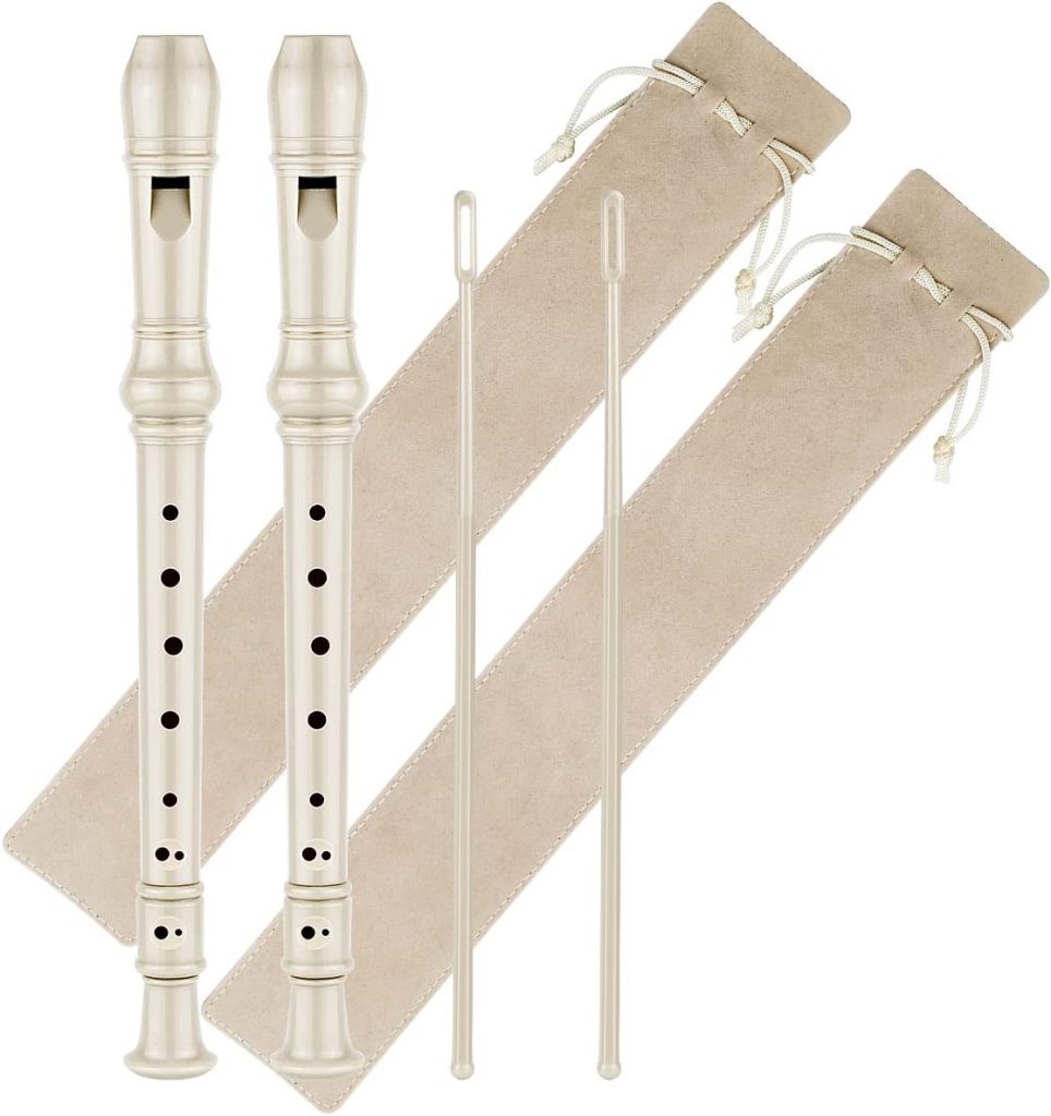 Soprano Recorder C Key 8 Holes 3-Piece German style Baroque Fingering Recorder Instrument with Cleaning Rod and Storage Bag, for Beginners Kids students((2 Set Beige)