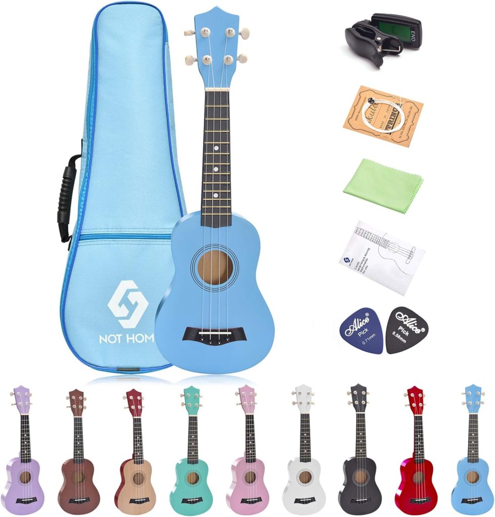 Soprano Ukulele Beginner Pack, 21 Inch Basswood kids Ukuleles Starter Kit with Gig Bag Digital Tuner Spare Strings and Picks. (blue)