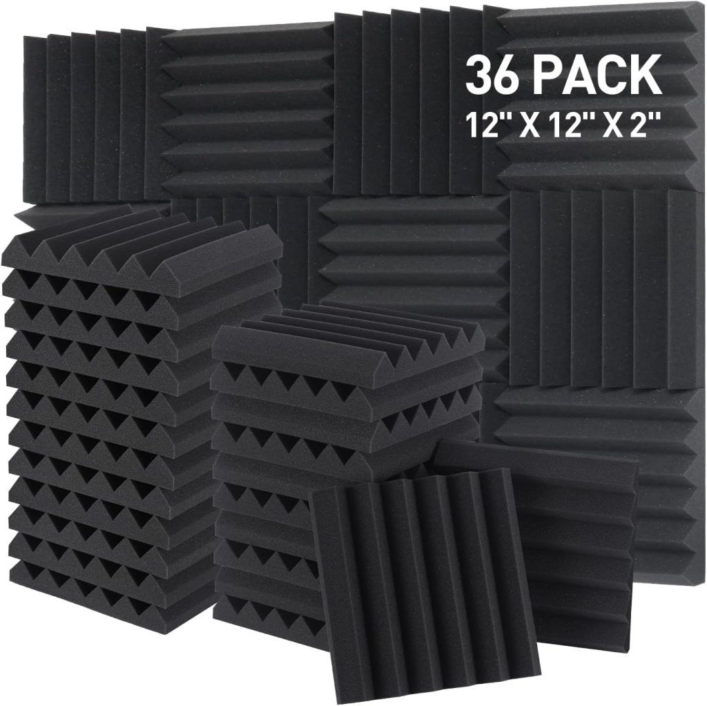 Sound Proof Foam Panels - 12 x 12 x 2 Inches 36 Pack Wedges Acoustic Foam Panels Sound Proofing Padding for Walls and Ceiling High Density Foam Studio Foam (Black)