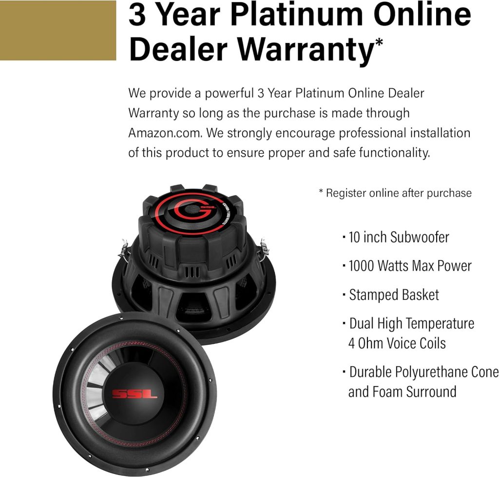 Sound Storm Laboratories CG10D 10 Inch Car Subwoofer - 1000 Watts Maximum Power, Dual 4 Ohm Voice Coil, Sold Individually