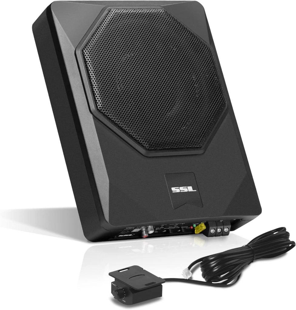 Sound Storm Laboratories US8 8 Inch Under Seat Powered Car Audio Subwoofer - 800 Watts Max, Low Profile, Built in Amplifier, for Truck, Boxes and Enclosures, Remote Subwoofer Control