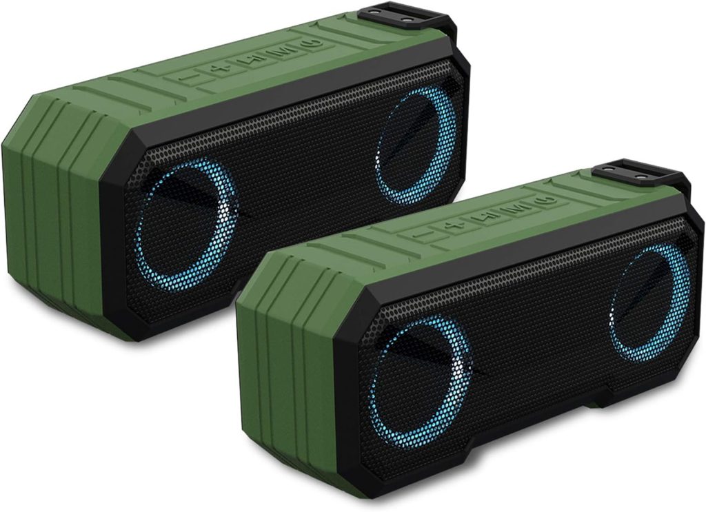 Sound Town 2-Pack of X8 Portable TWS Bluetooth Speakers, IPX7 Waterproof, Stereo Sound, LED Light, Built-in Mic for Phone Calls and Battery Power Bank, for Home and Outdoor, Green (X8-GN-Pair)