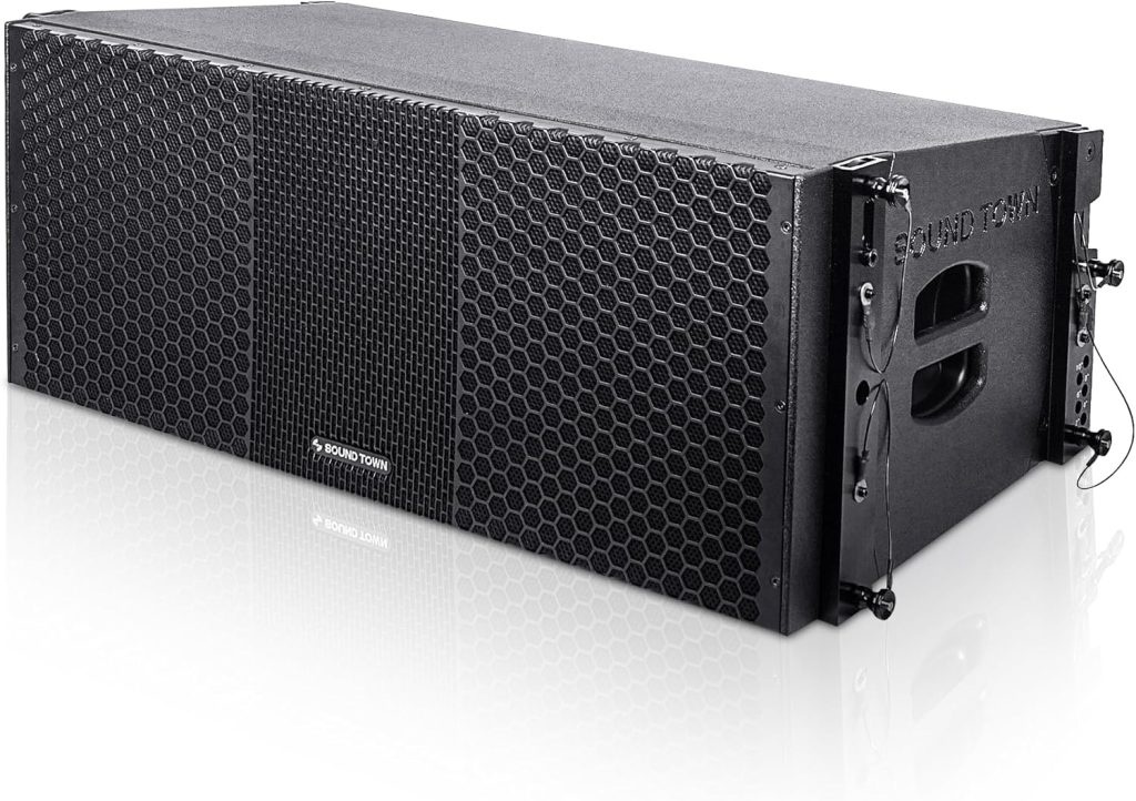 Sound Town ZETHUS Pair of Dual 10-inch Line Array Speaker System with Dual Titanium Compression Drivers, Full Range/Bi-amp Switchable, Black (ZETHUS-210B-PAIR)