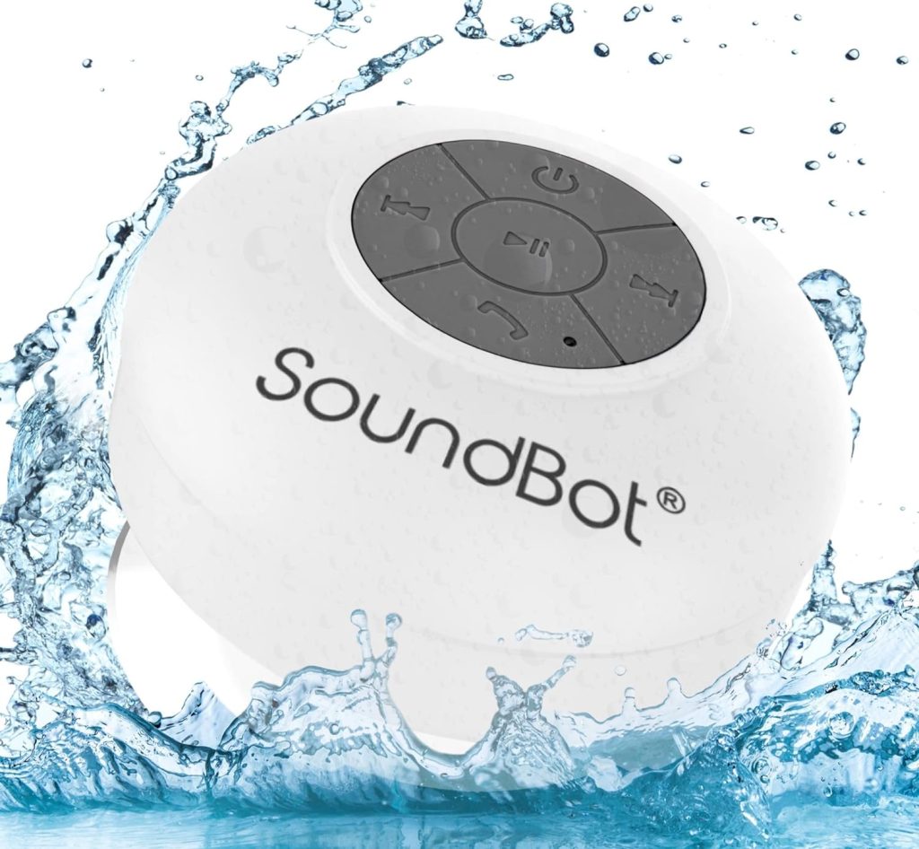 Soundbot SB510 HD Water Resistant Bluetooth 3.0 Shower Speaker, Handsfree Portable Speakerphone with Built-in Mic, 6hrs of Playtime, Control Buttons and Dedicated Suction Cup for Showers (White)