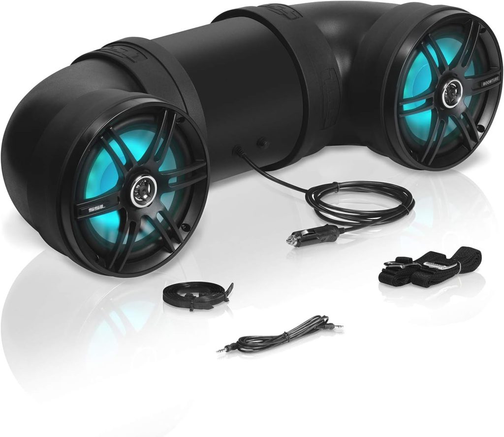 Soundstorm BTB8L 8 Inch 700W Bluetooth Amplified Marine Powersports UTV ATV Tube Speaker System with LED Lights, Black