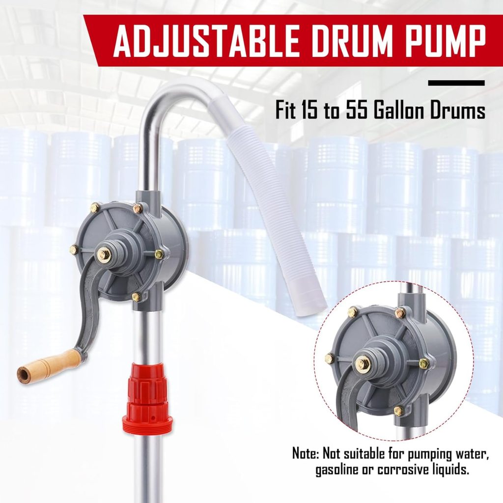 SPARKWHIZ 55 Gallon Drum Pump: Aluminum Drum Rotary Hand Pump, Barrel Pump Hand Pump Fits 5 to 55 Gallon Drums+Aluminum Drum Wrench (Fits 2 in and 3/4 in Bung Caps)