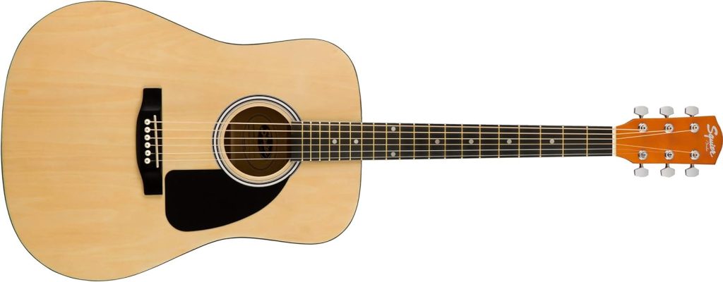 Squier by Fender Acoustic Guitar, with 2-Year Warranty, Dreadnought with Maple Fingerboard, Glossed Natural Finish, Mahogany Back and Side, Mahogany Neck
