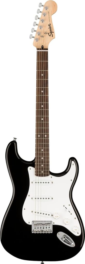 Squier by Fender Electric Guitar Kit, Stratocaster, Laurel Fingerboard, Black, Poplar Body, Includes Frontman 10G Guitar Amp, Padded Guitar Bag, Guitar Strap and More