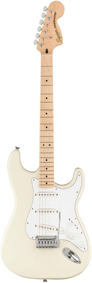 Squier by Fender Electric Guitar, Stratocaster Affinity Series, Maple Fingerboard with Sealed Die-Casting Tuning Machines with Split Shafts, Olympic White, Poplar Body, Maple Neck