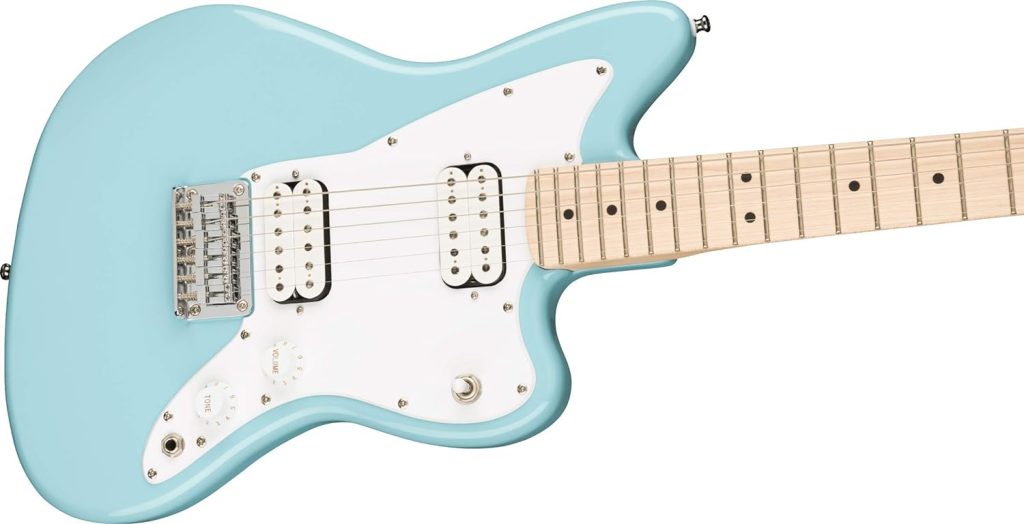 Squier Mini Jazzmaster Electric Guitar, Daphne Blue, Maple Fingerboard