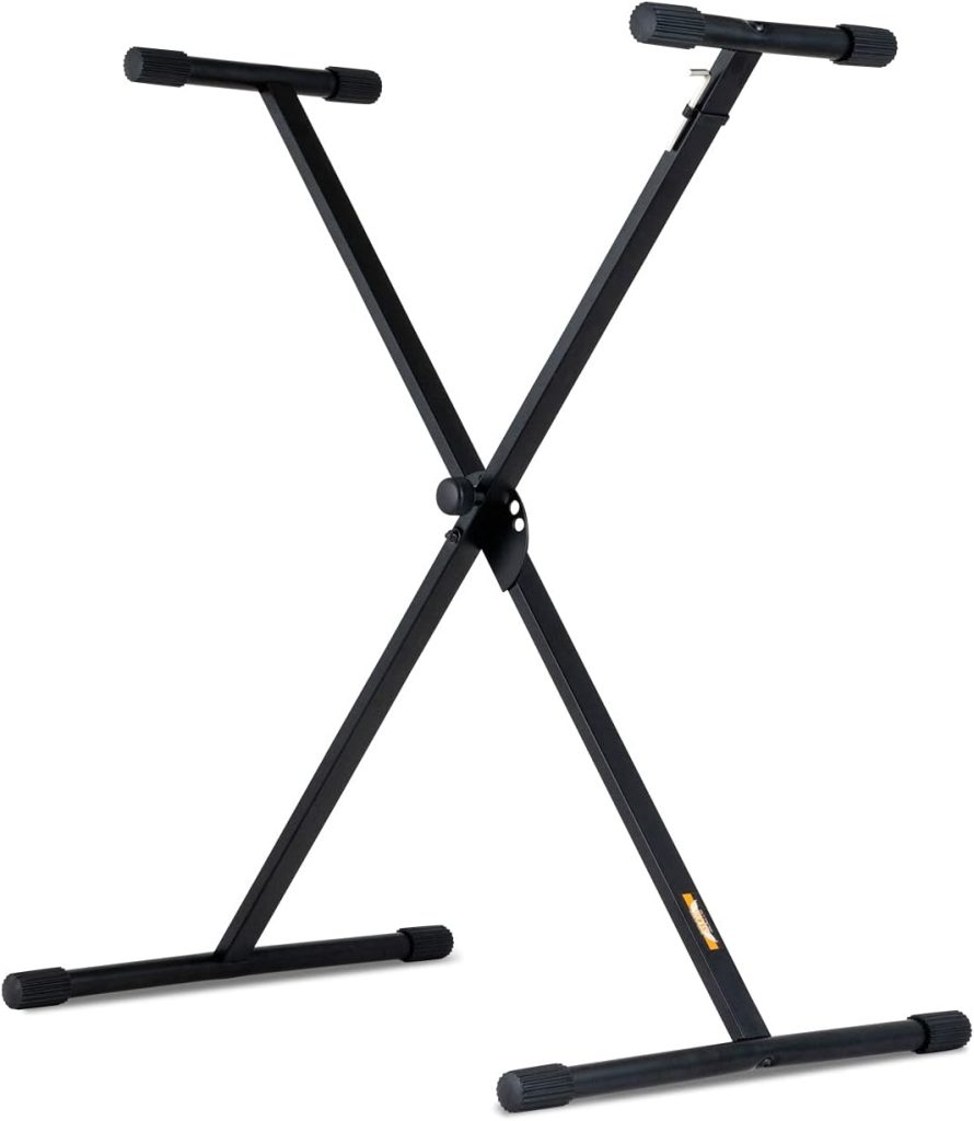 Stage Rocker Single-X Style Classic Folding Keyboard  Digital Piano Stand, Adjustable Width  Height, Durable  Sturdy, Easy to Assemble for Travel/Storage, Sleek Black, Powered by Hamilton(SR524000)