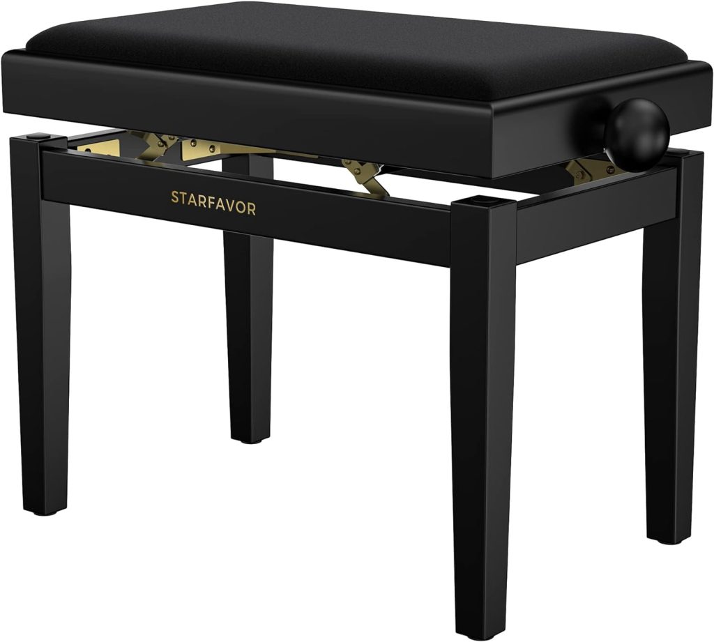 Starfavor Piano Bench Adjustable, Keyboard Bench Wooden Piano Stool Padded Piano Chair Adjustable Piano Seat Cushion, Keyboard Stool Black, SPB-480K
