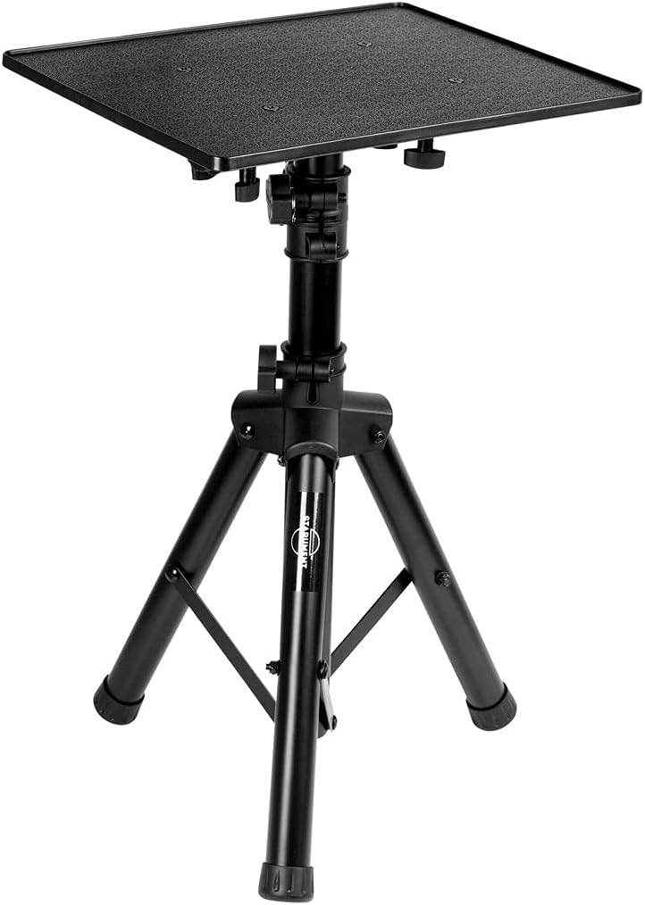 Starument Laptop Stand - Tripod Floor Stand for Computer, Projector, DJ Equipment, Studio Accessories - Light  Portable, Sturdy  Durable Metal - Adjustable Height, 26.4 to 38.8-Inch - 14x11 Tray