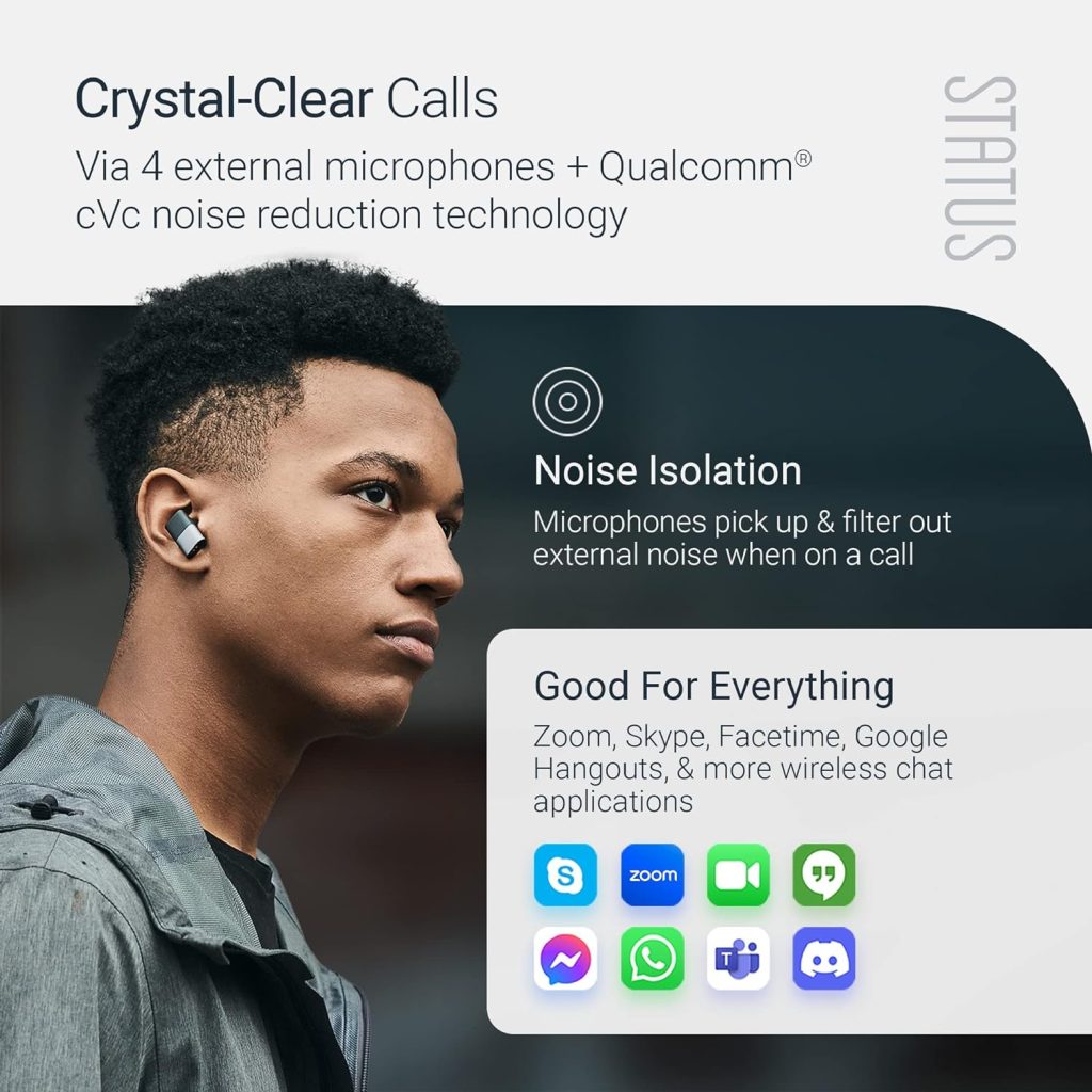 Status Audio Between Pro True Wireless Earbuds - Small Charging Case - 4 Microphones - Hybrid Triple Driver - 12 + 36 Hour Battery - Bluetooth 5.2 - Noise-Isolating Fit - IPX5 Water Resistant Ear Buds