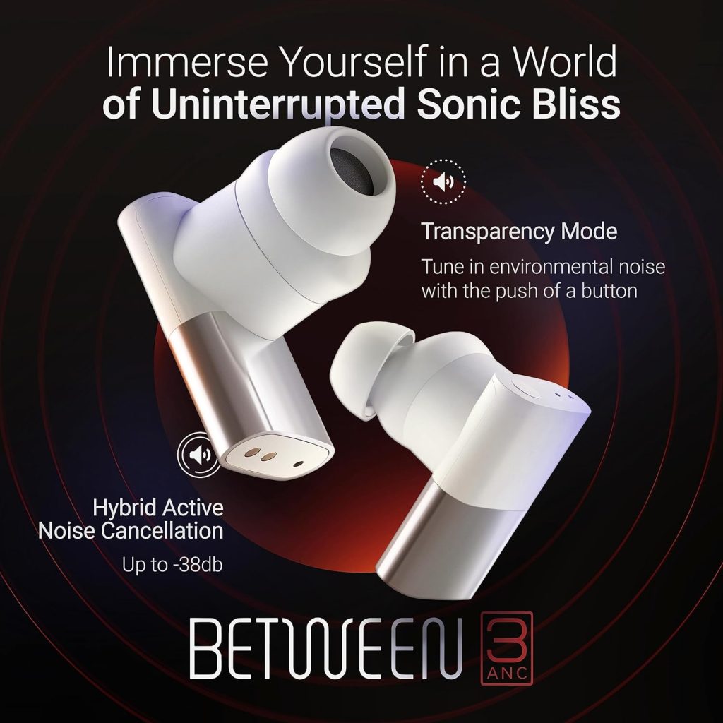 Status Between 3ANC Bone True Active Noise Cancelling Wireless Earbuds - White - iPhone  Android - ANC in Ear Buds, Charging Case, Built-in 6 Microphones, 8H Playtime, Bluetooth 5.2, IPX5 Waterproof